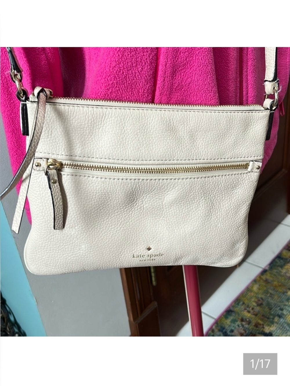 Kate Spade Crossbody bag beige GUC genuine leather pebbled Every day bag